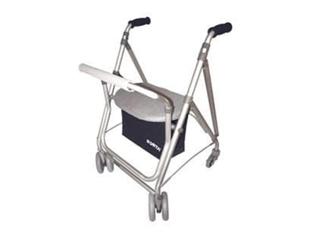 Andador de aluminio con ruedas y asiento "Kanguro"